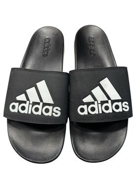 Adidas Men’s Black Slides with White Logo - Size 12